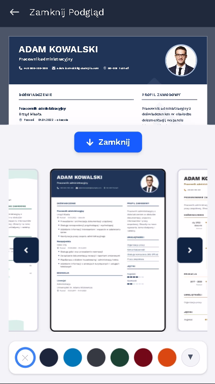 Wybór szablonu CV w wybranym języku