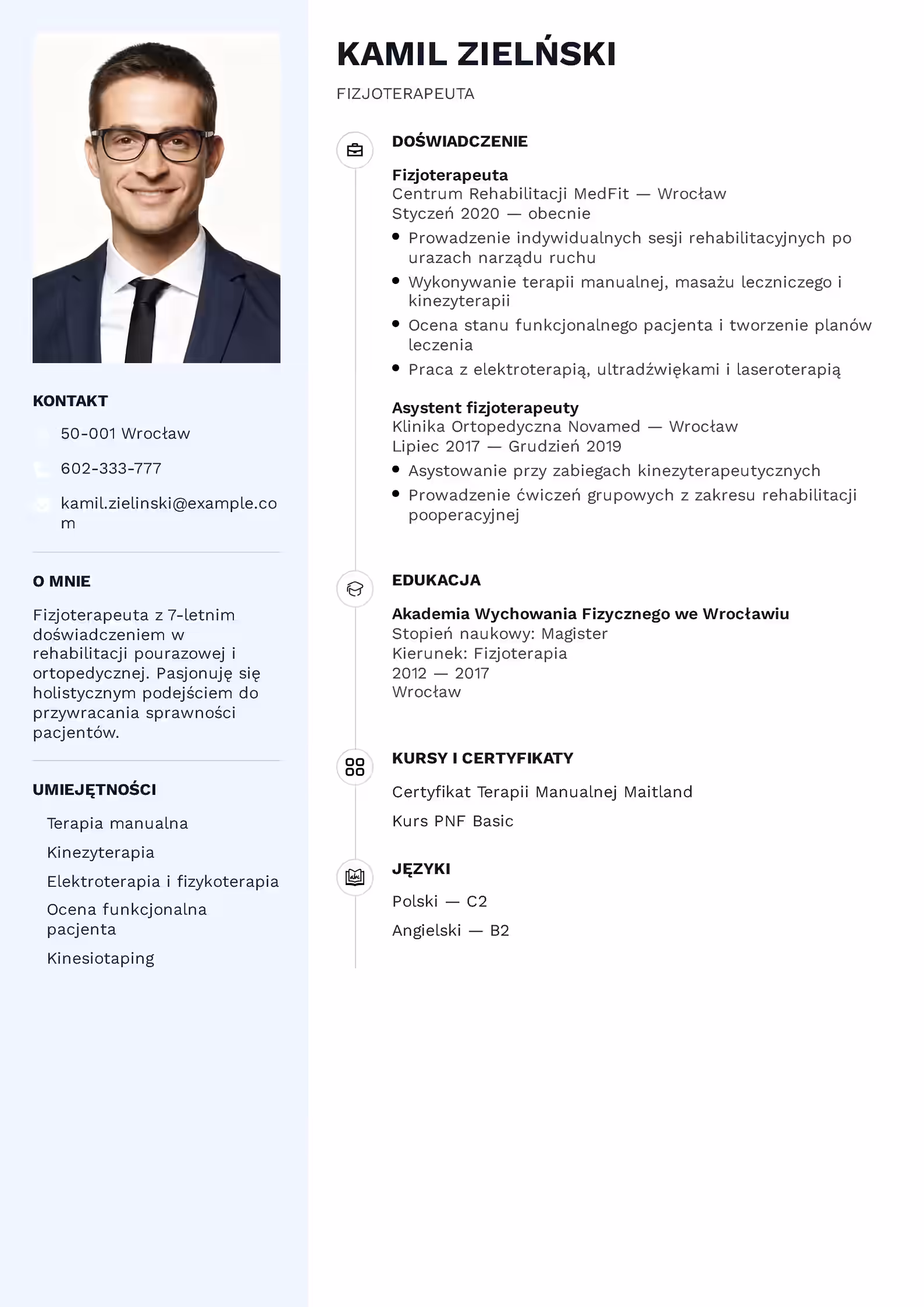 Wzór CV fizjoterapeuty – profesjonalny przykład do pobrania