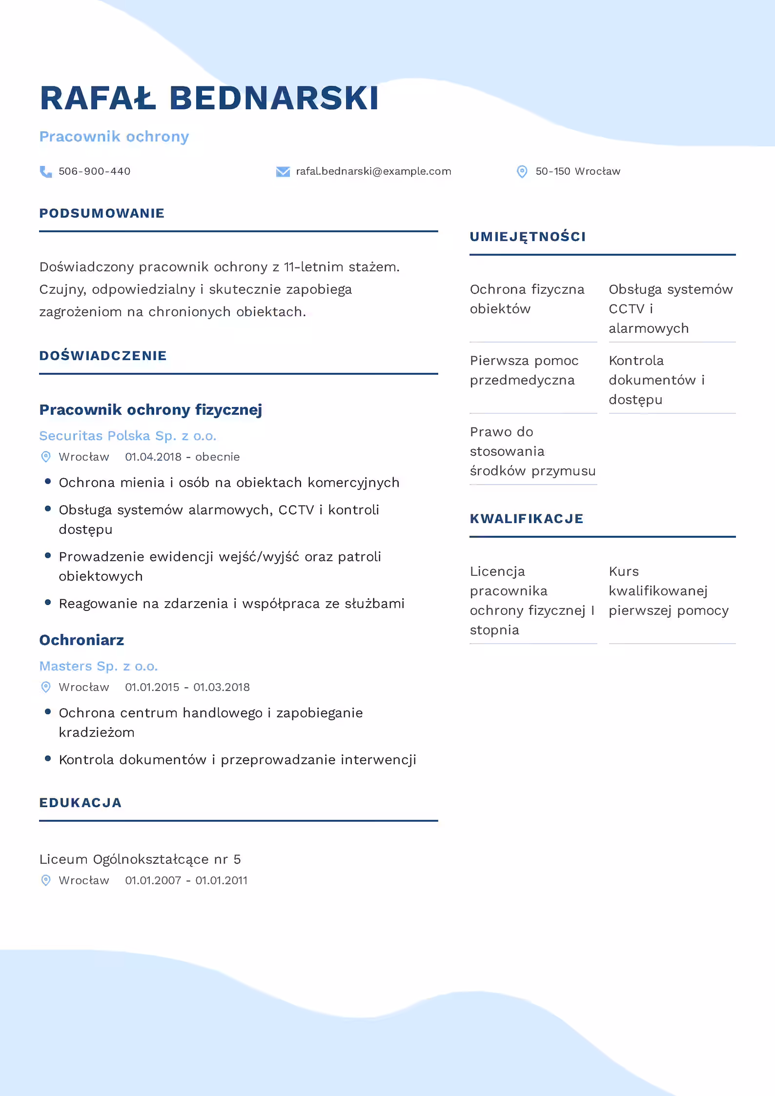 Wzór CV ochroniarz — praktyczny przykład dokumentu