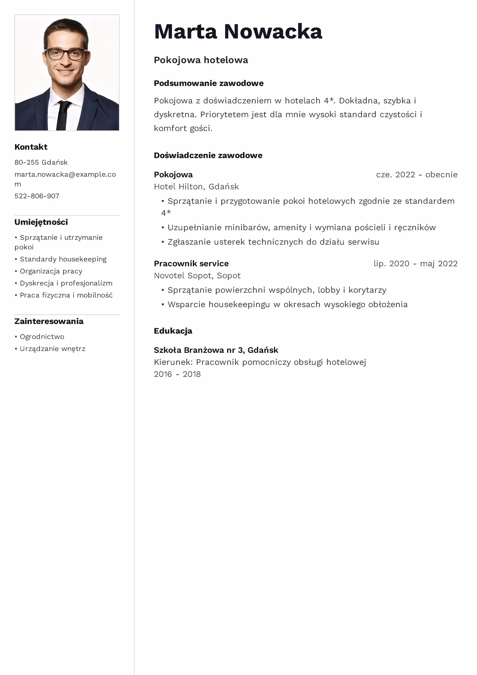 Wzór CV pokojówki — gotowy przykład do hotelu i pensjonatu