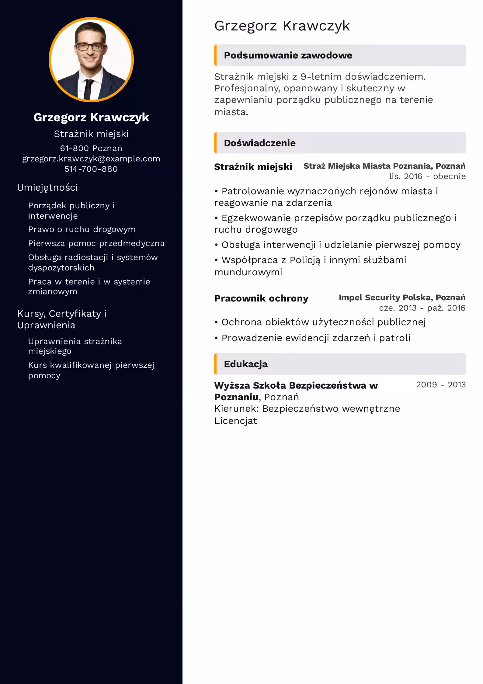 Wzór CV Strażnik Miejski – przykładowy szablon do pobrania
