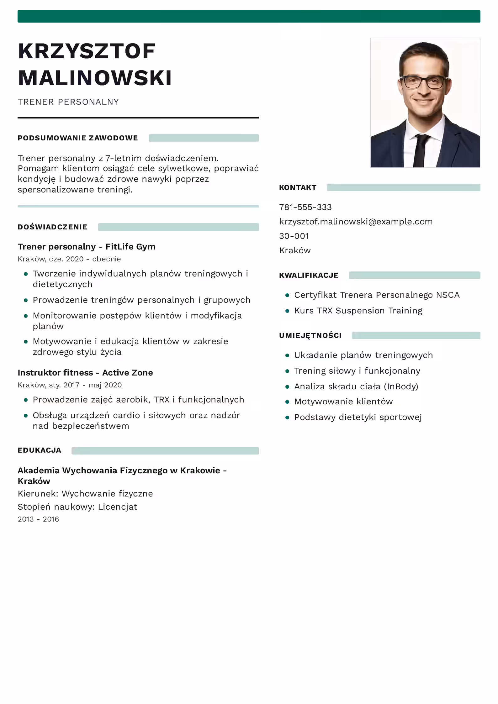 Wzór CV trenera personalnego — jak napisać skuteczne CV