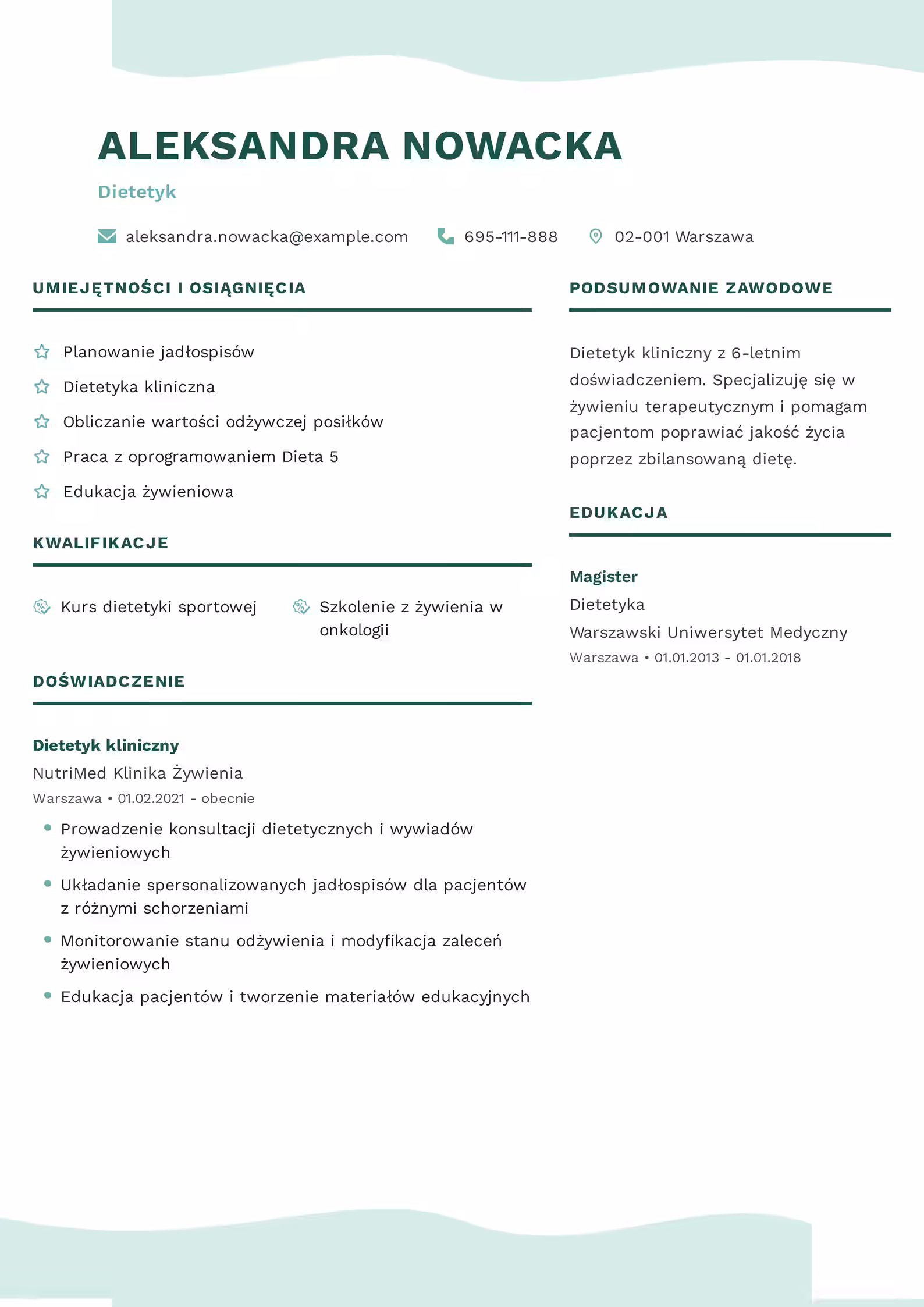 Wzór CV Trener Dietetyk Wzór CV Trener Dietetyk – przykładowy szablon do pobrania