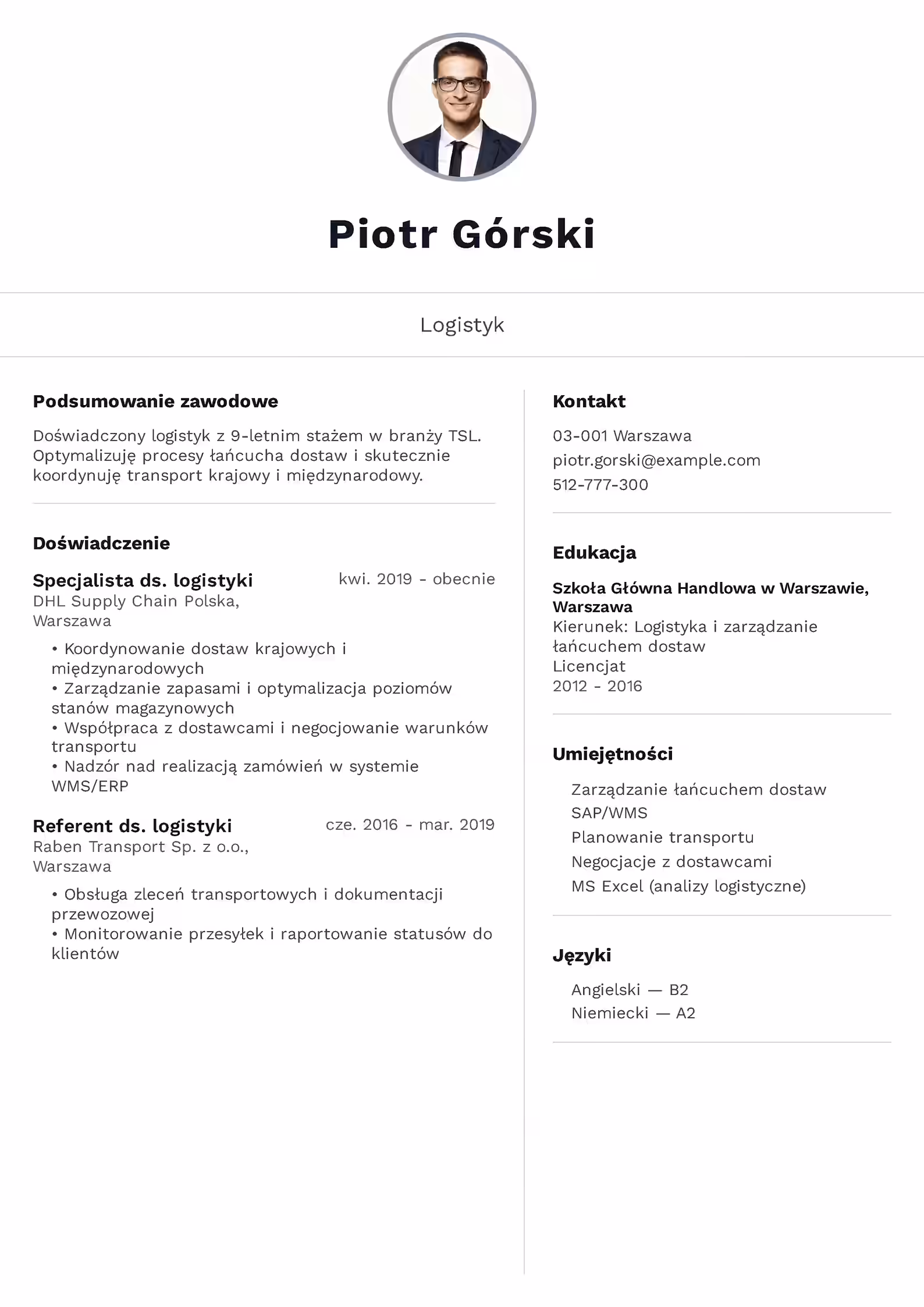 Wzór CV Logistyk Wzór CV logistyk – przykładowy szablon do pobrania