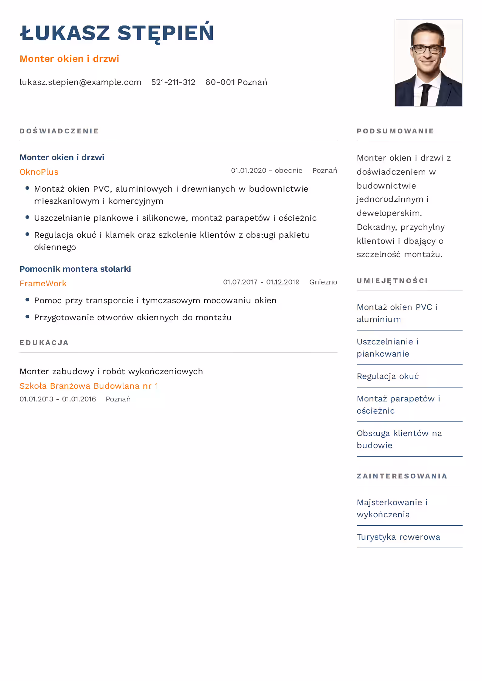 Wzór CV Monter Okien Wzór CV Monter Okien – przykładowy szablon do pobrania