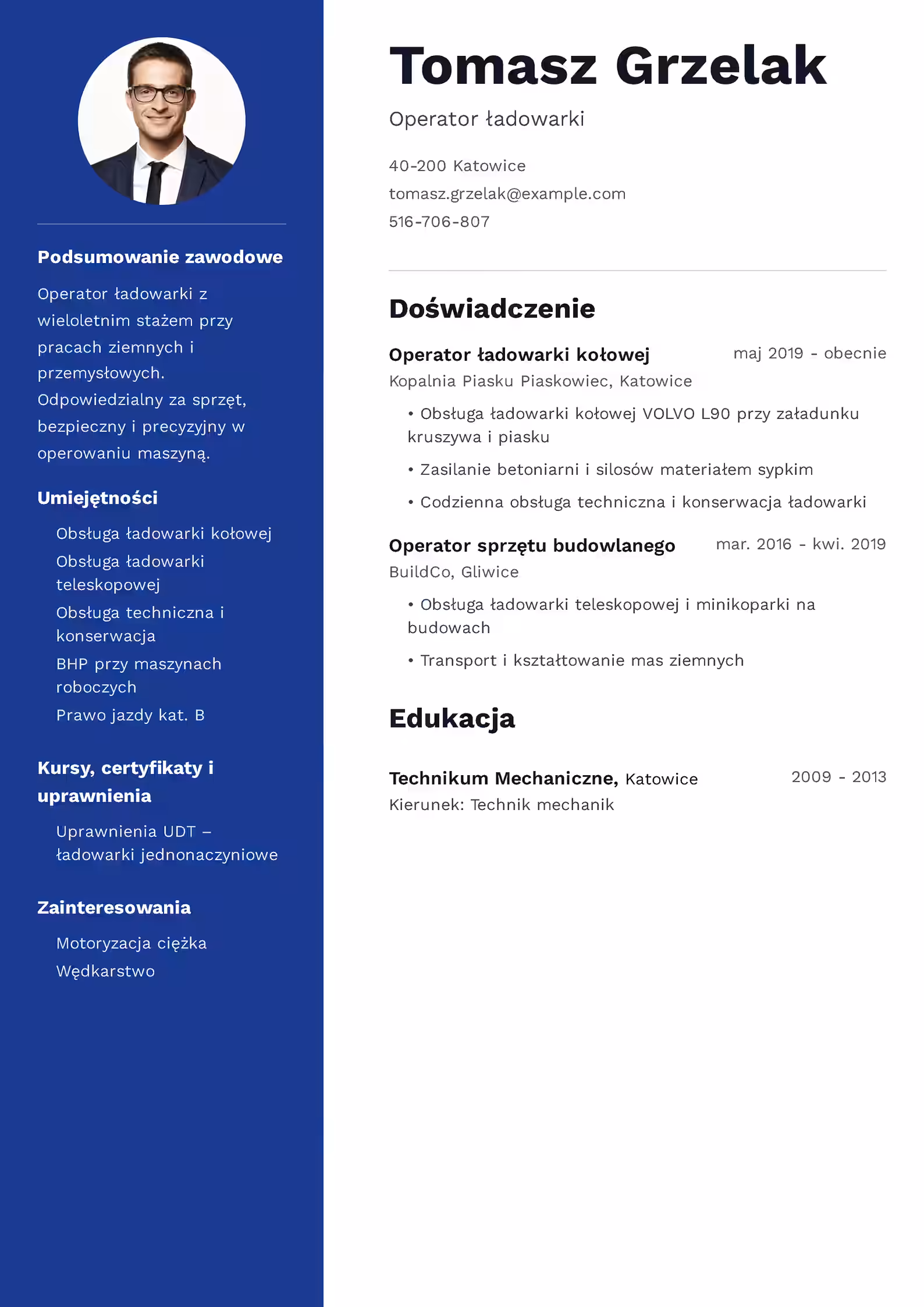 Wzór CV Operator Ładowarki Wzór CV operatora ładowarki – przykładowy szablon do pobrania