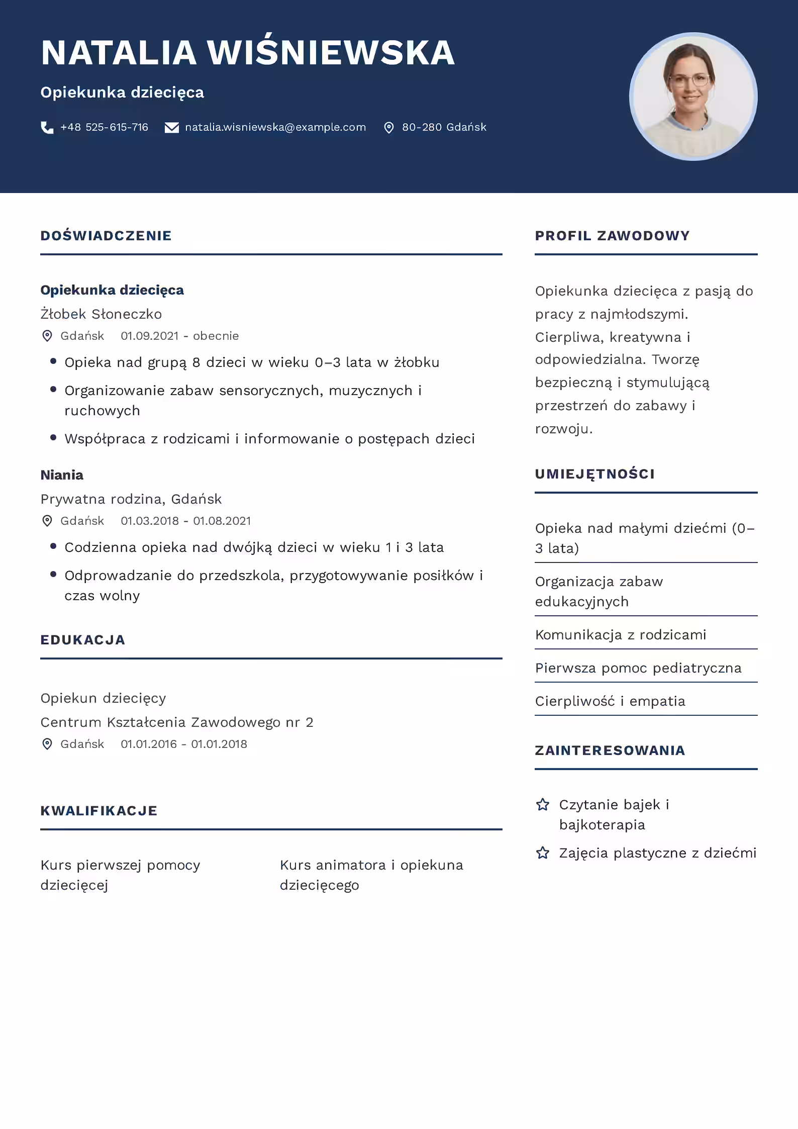 Wzór CV Opiekunki Dziecięcej Wzór CV opiekunki dziecięcej – przykładowy szablon do pobrania