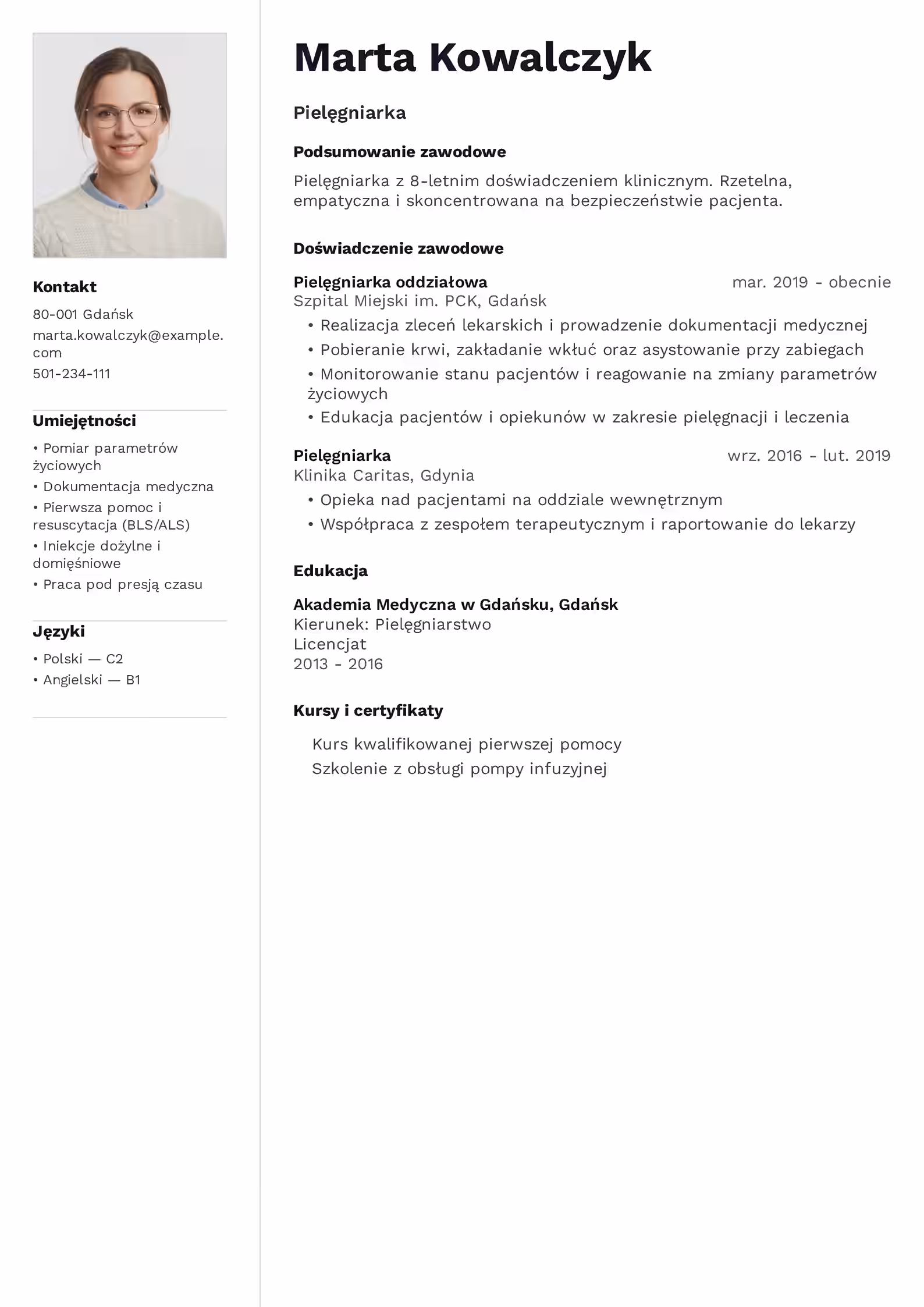 Wzór CV Pielęgniarka Wzór CV pielęgniarka – przykładowy szablon do pobrania