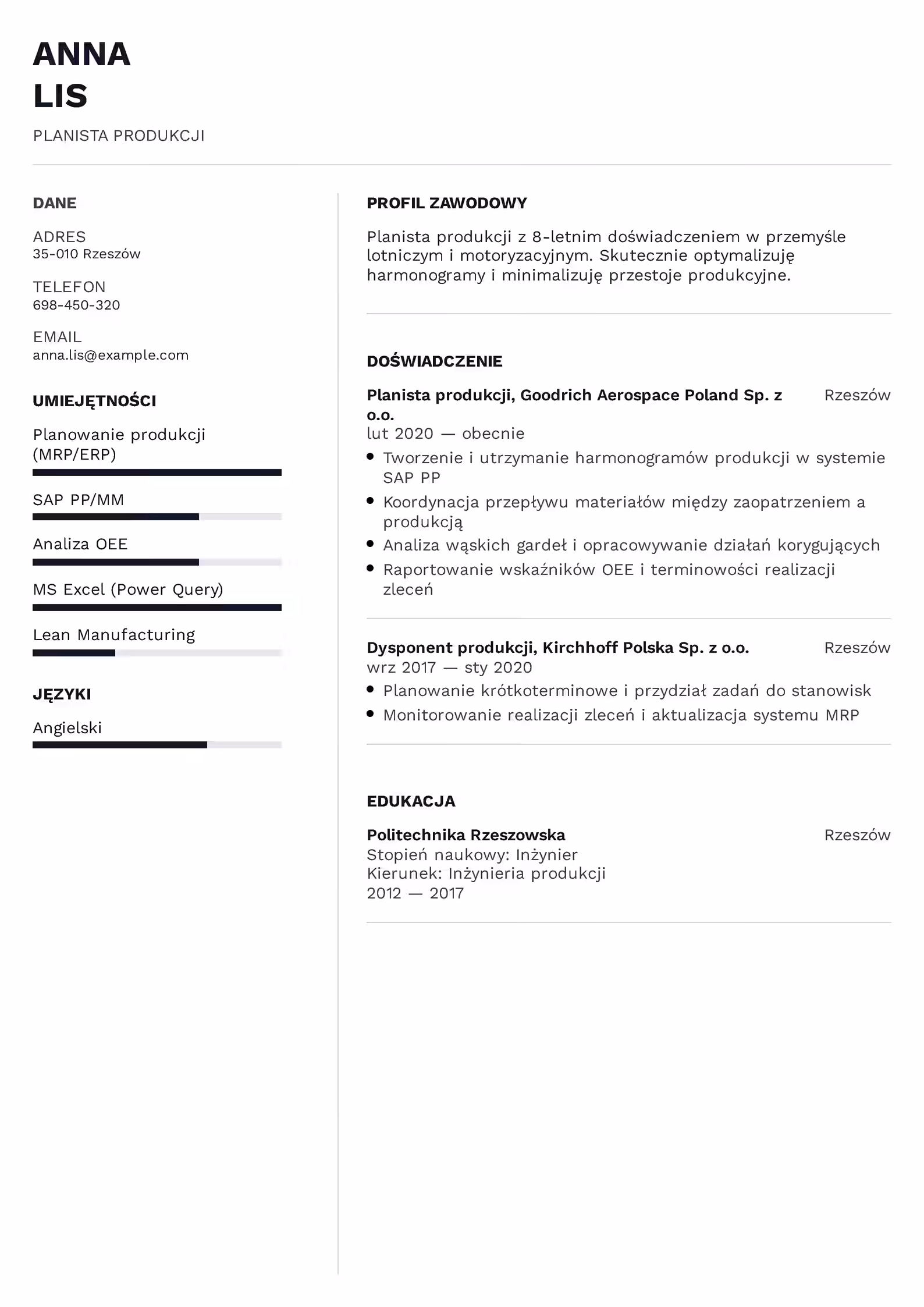 Wzór CV Planista Produkcji Wzór CV planista produkcji – przykładowy szablon do pobrania