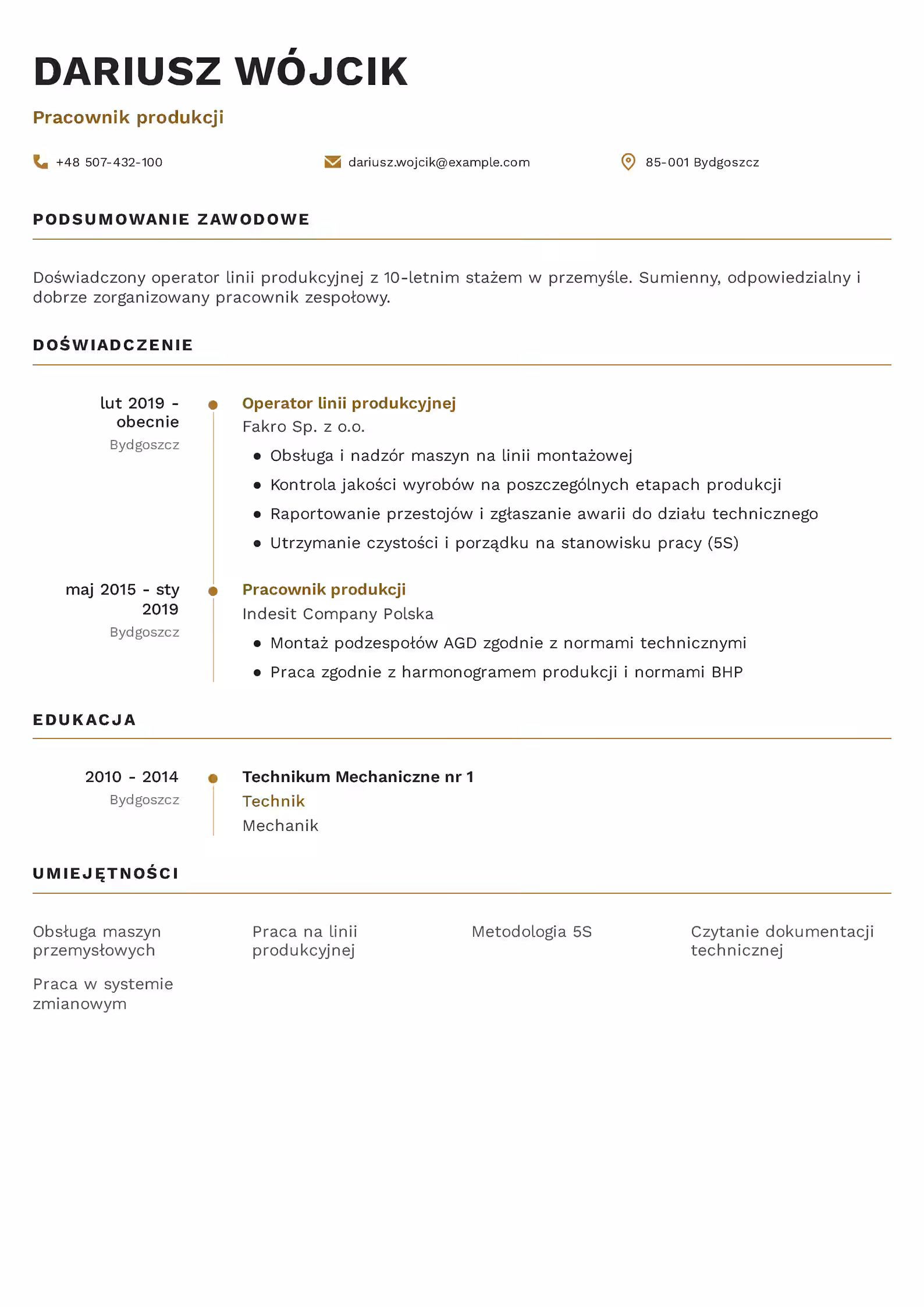 Wzór CV Pracownik Produkcji Wzór CV Pracownik Produkcji – przykładowy szablon do pobrania