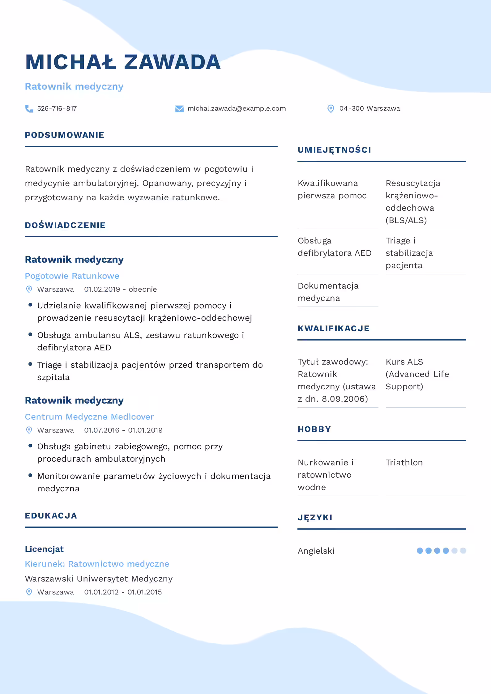 Wzór CV Ratownik Medyczny Wzór CV ratownik medyczny – przykładowy szablon do pobrania