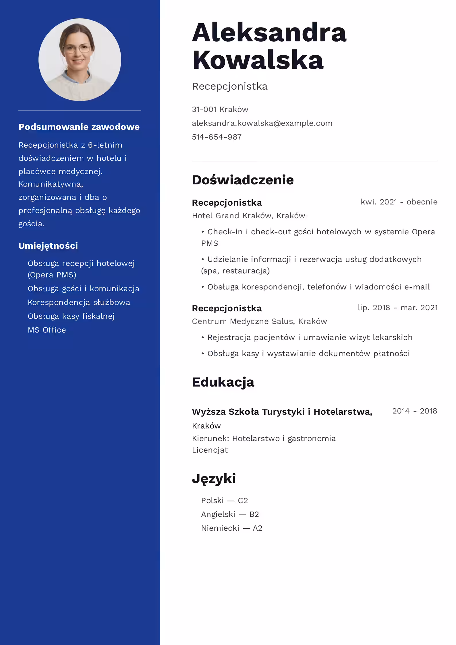 Wzór CV Recepcjonista Wzór CV recepcjonista – przykładowy szablon do pobrania