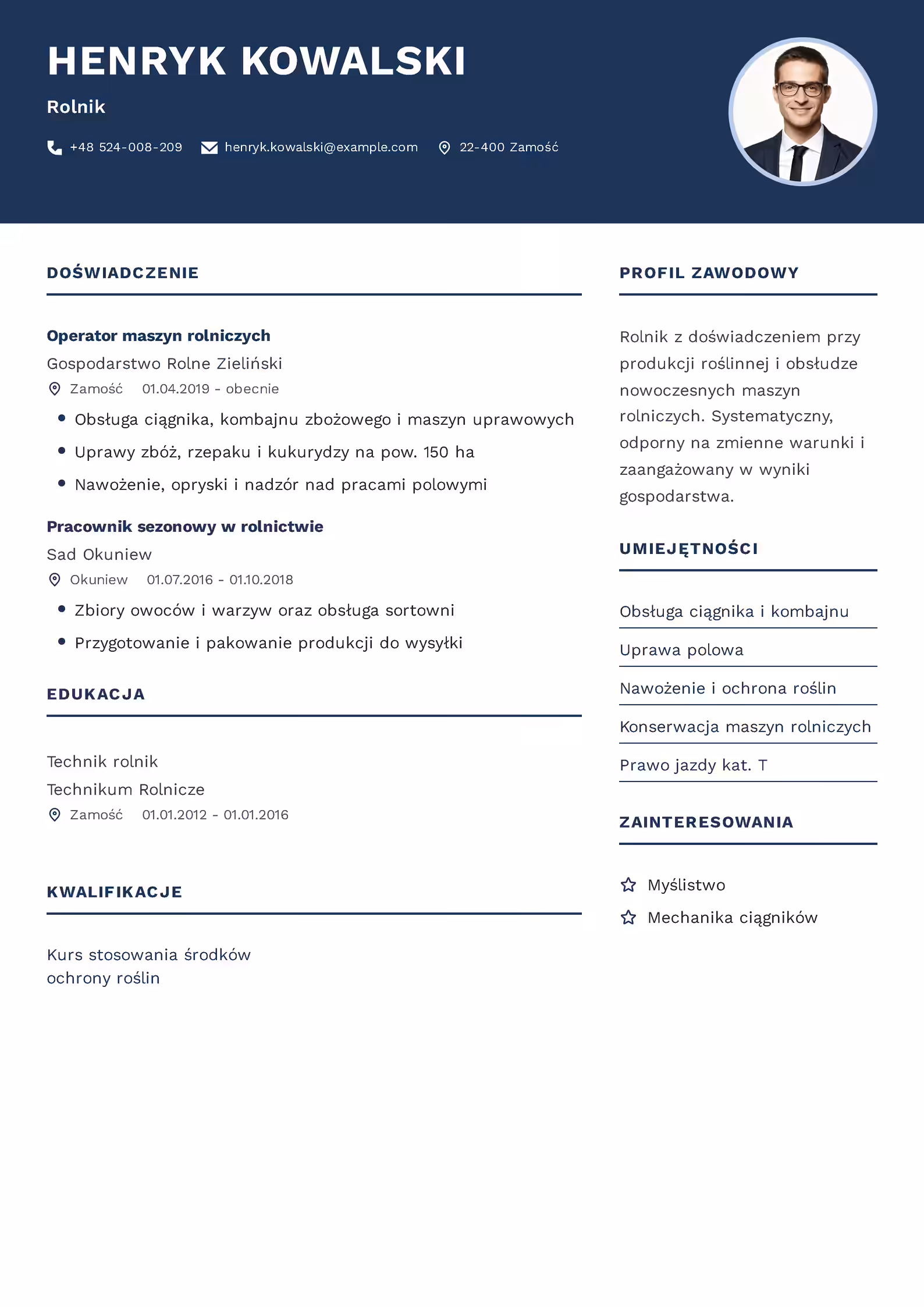 Wzór CV Rolnik Wzór CV rolnika – przykładowy szablon do pobrania