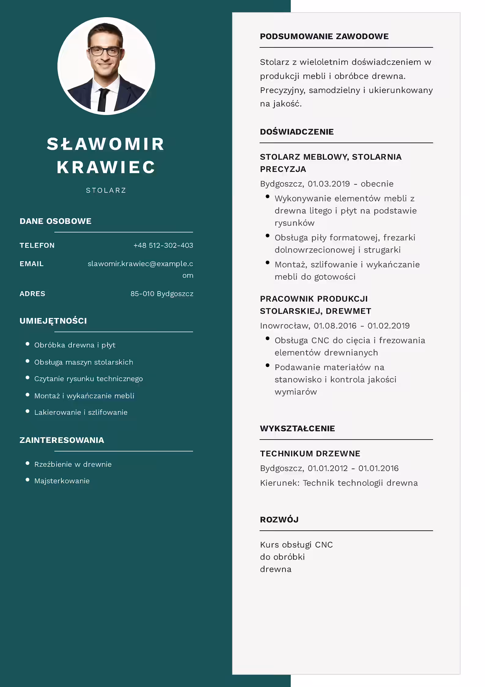 Wzór CV Stolarz Wzór CV stolarz – przykładowy szablon do pobrania