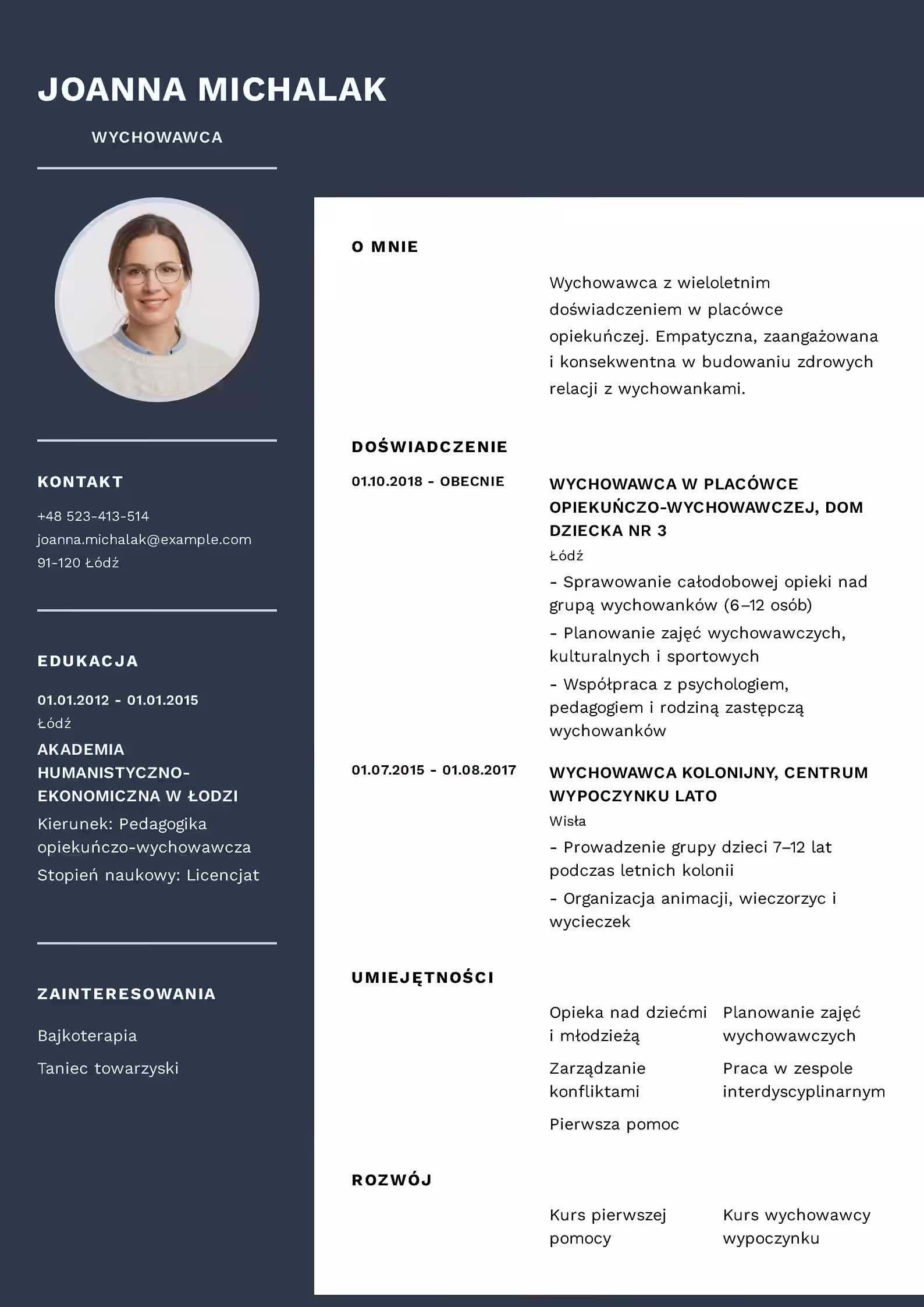 Wzór CV Wychowawca Wzór CV wychowawca – przykładowy szablon do pobrania