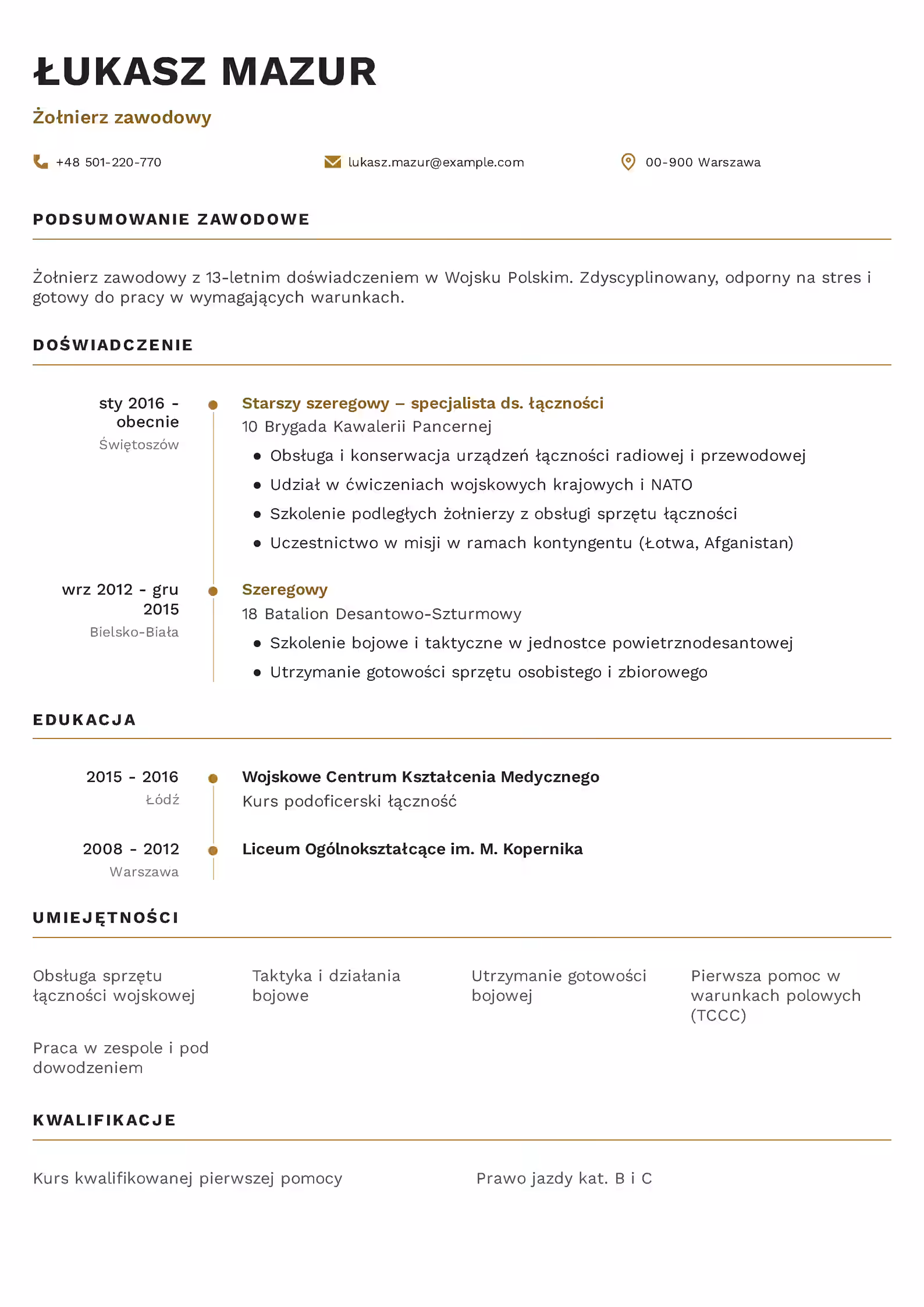 Wzór CV Żołnierz Wzór CV żołnierz – przykładowy szablon do pobrania